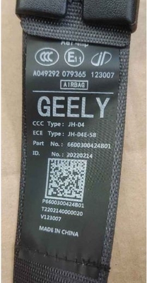Geely Binyue's black seat belt made of polyester is used to protect the safety of people in the car.